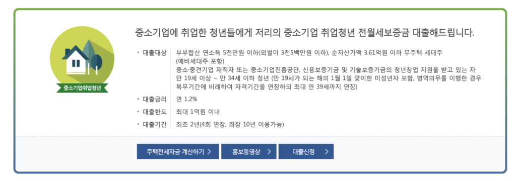 중소기업취업청년 전월세보증금대출 소개